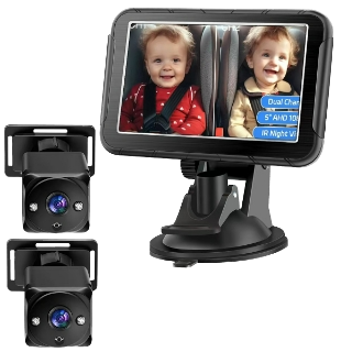 Car Camera for Baby, AHD 1080p Dual-Channel Display, 5'' Ultrawide Viewing Angle